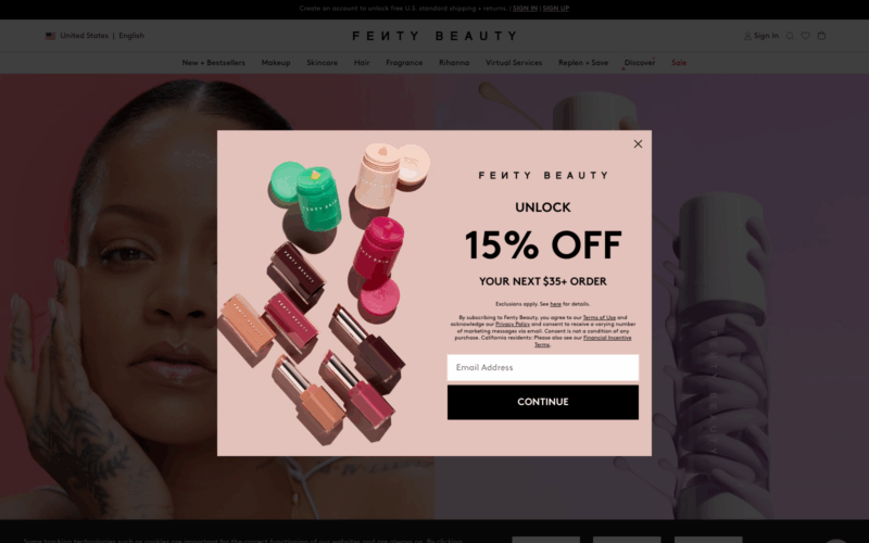 Fenty Beauty Landing Page Example