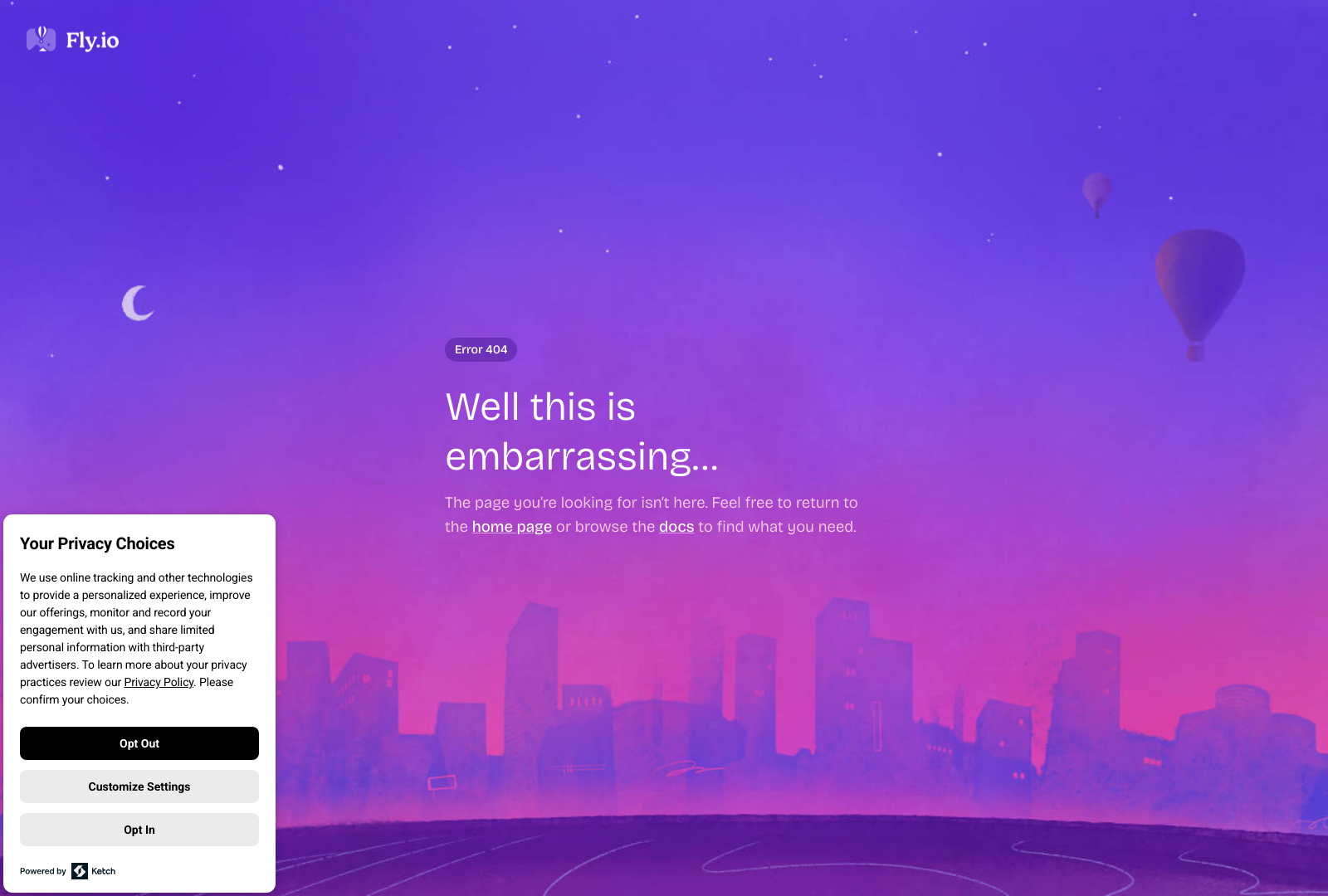 Fly.io 404 Not Found Landing Page Example