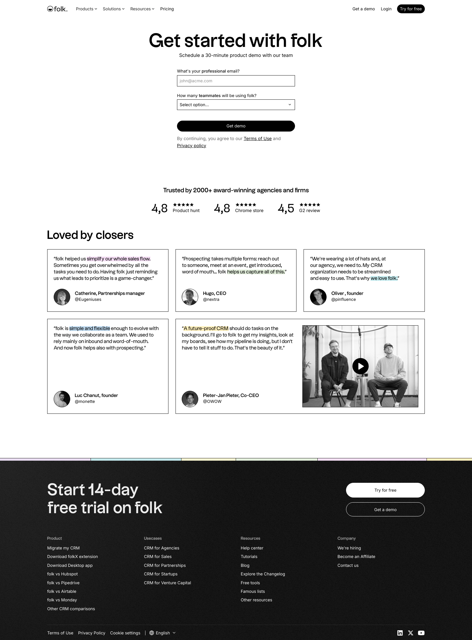 Folk contact Landing Page Example