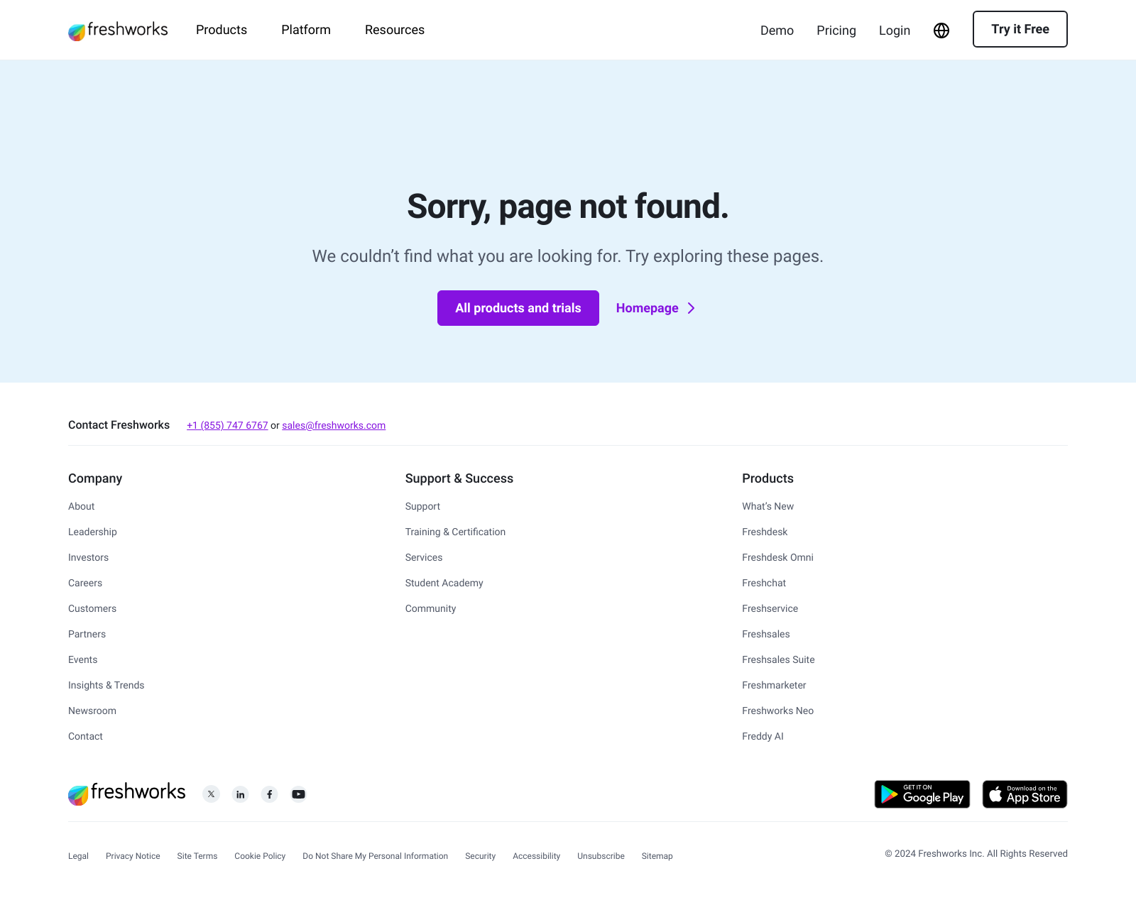 Freshdesk 404 Not Found Landing Page Example