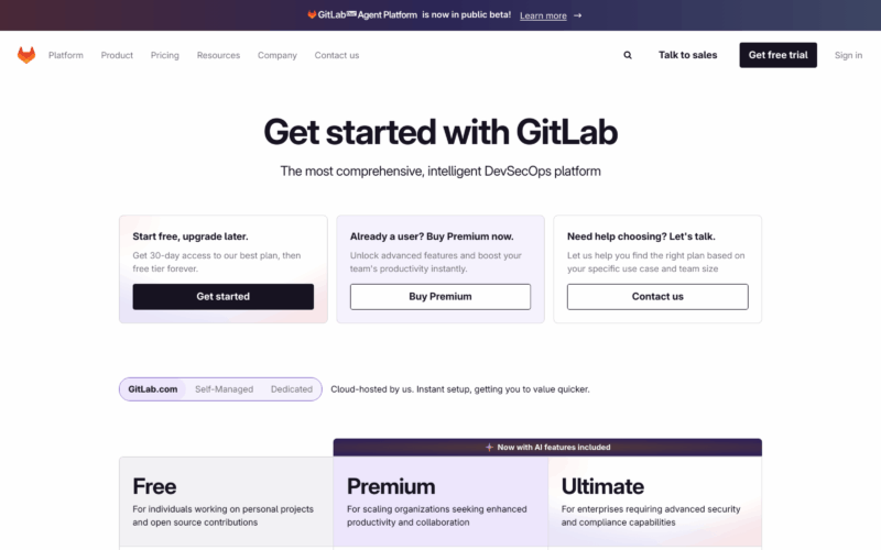 GitLab Pricing Landing Page Example