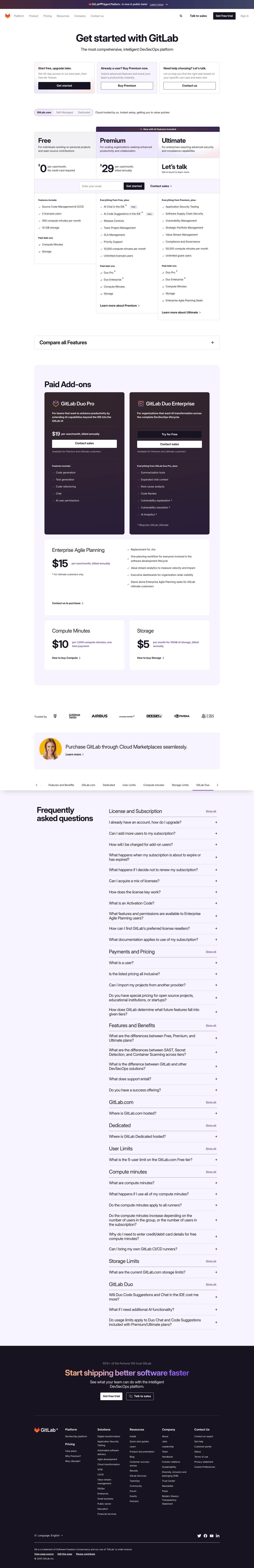 GitLab Pricing Landing Page Example