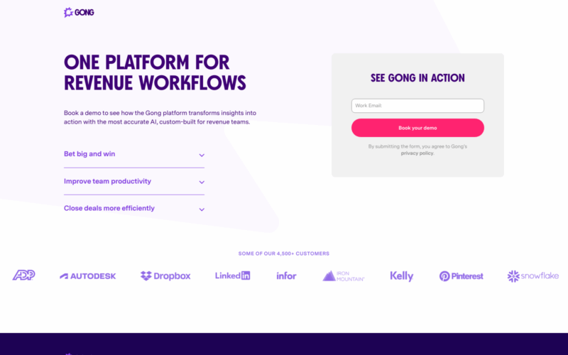 Gong Landing Page Example