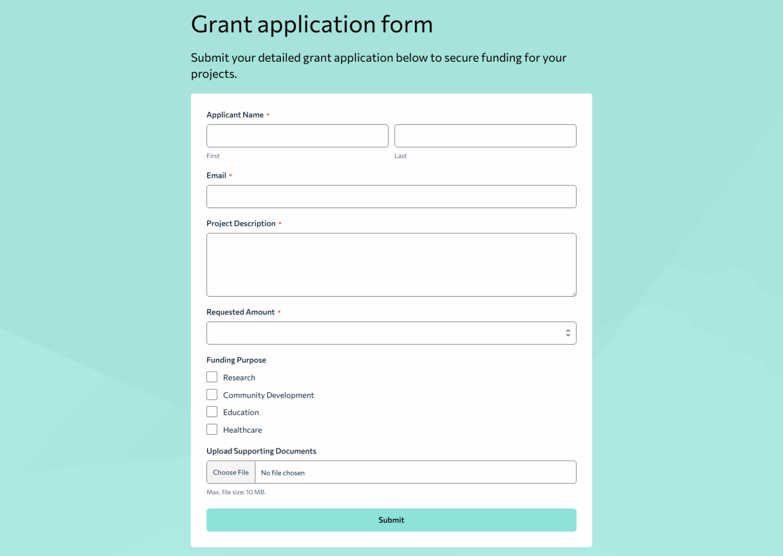 Grant Application Form Template – Woorise