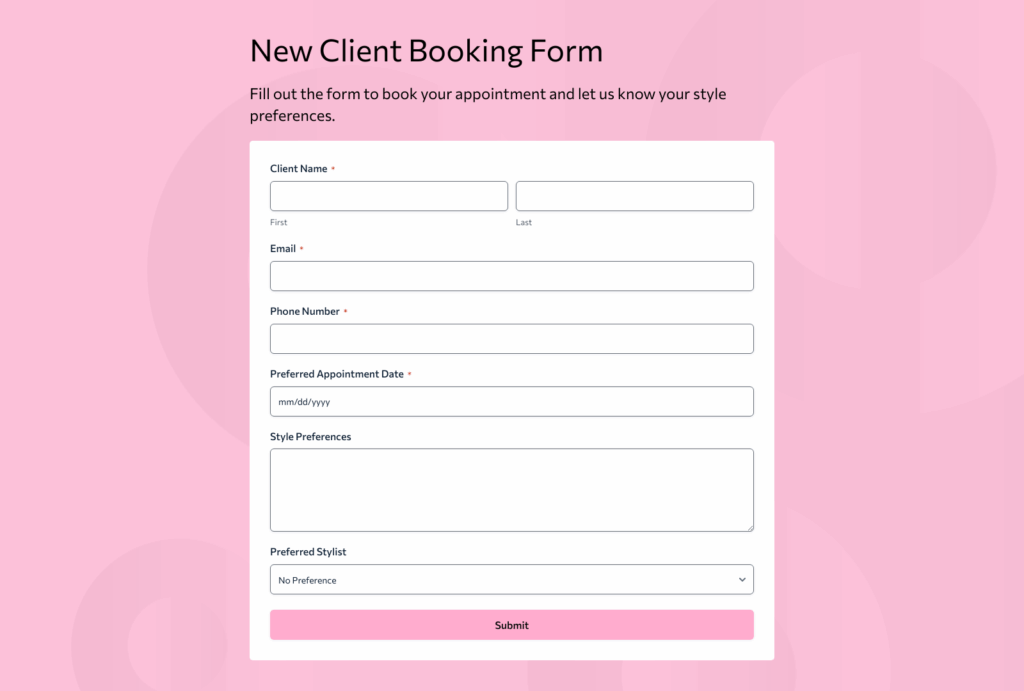 Client Specific Form Hair Salon New Client Form Template – Woorise