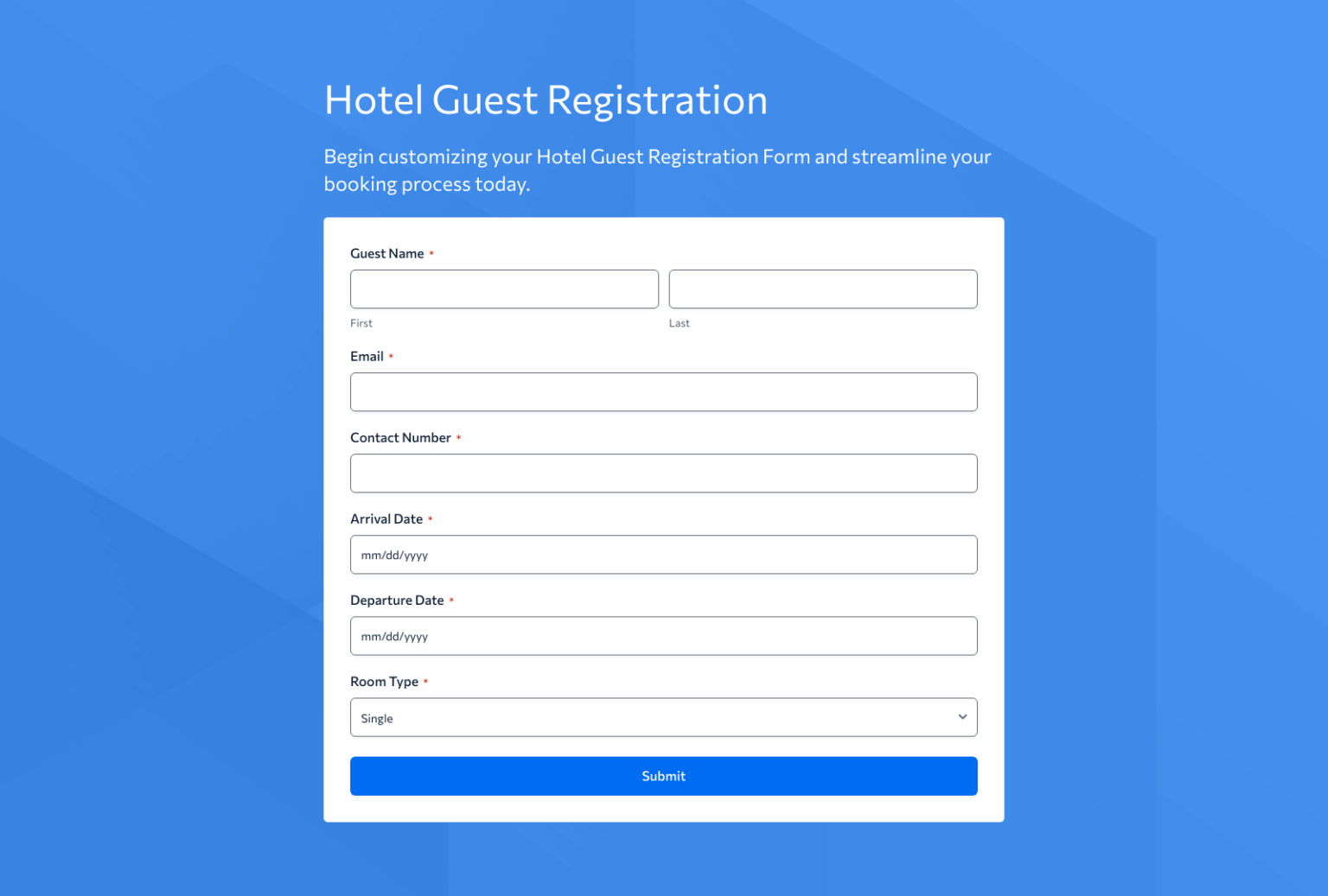 Hotel Guest Registration Form Template – Woorise