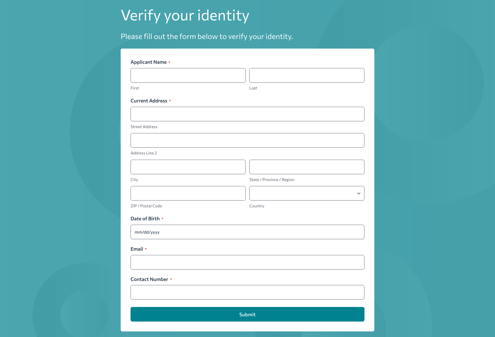 Identity Verification Form Template showing fields for employee details and verification buttons.