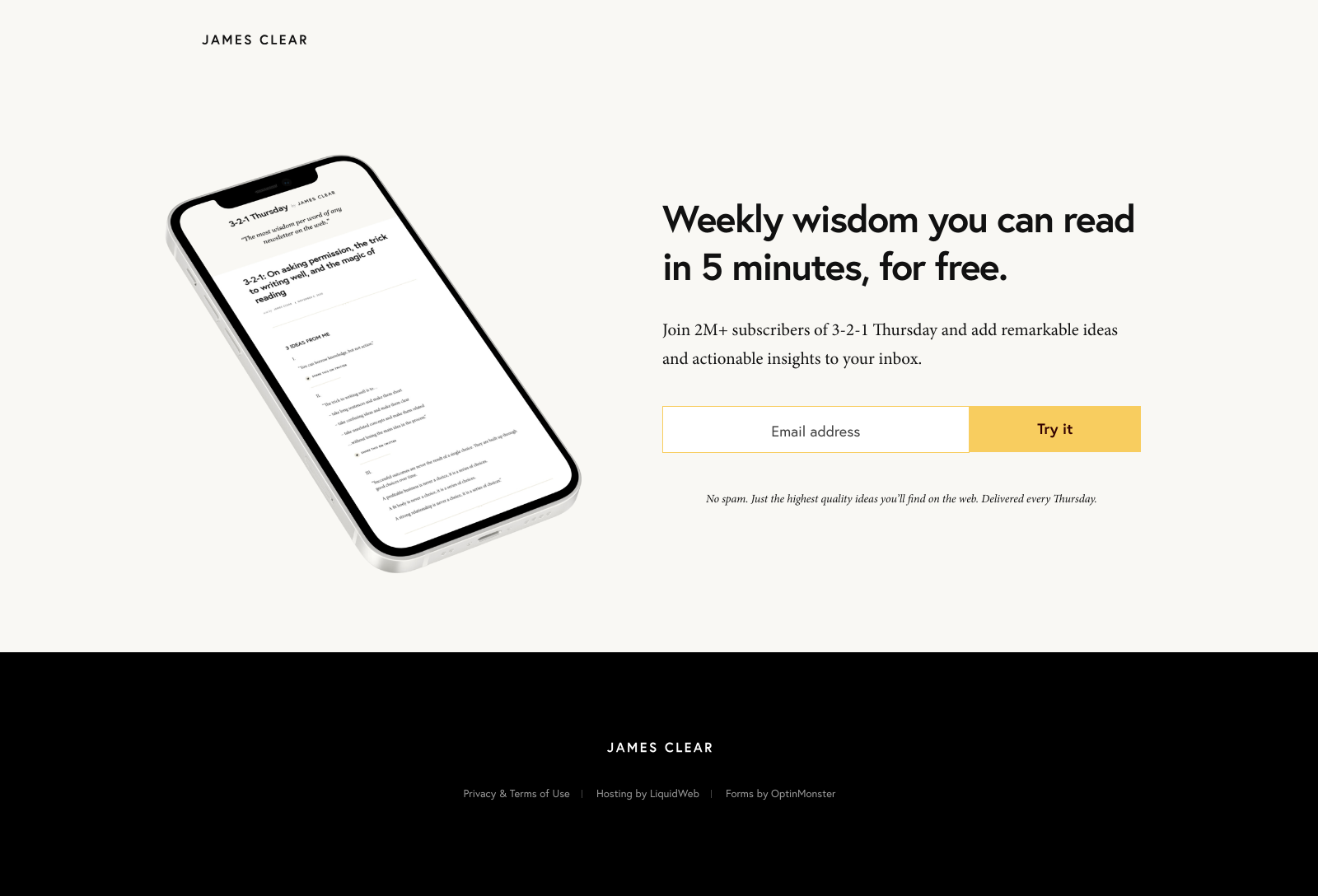 James Clear Landing Page Example