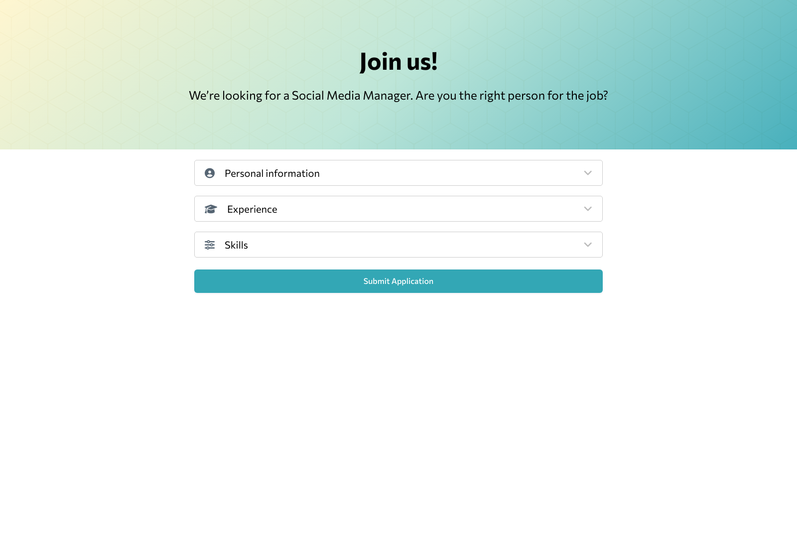 Screenshot of a Job Application Form Template showing fields for personal and contact information.