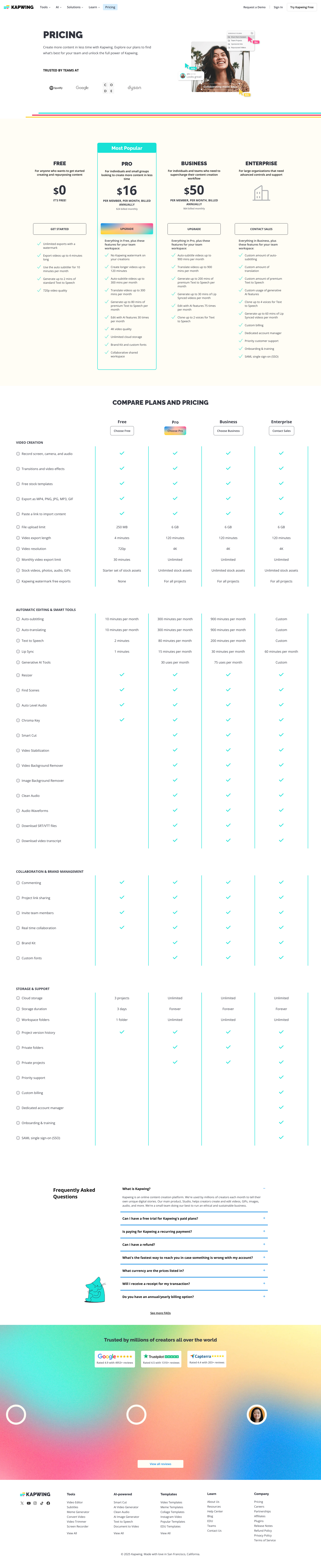 Kapwing Pricing Landing Page Example