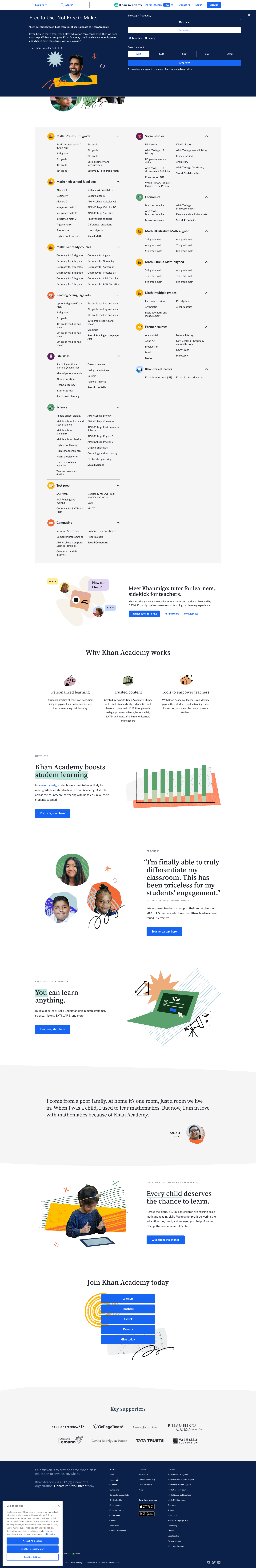 Khan Academy Landing Page Example