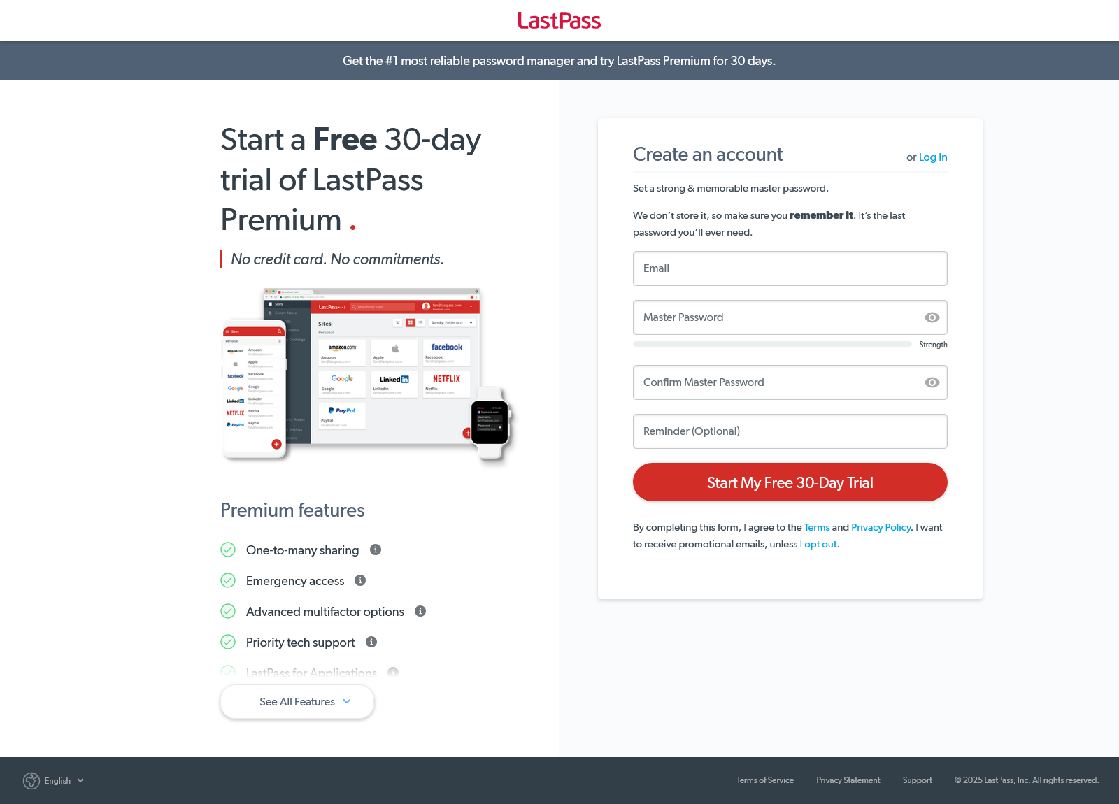 lastpass signup landing page example