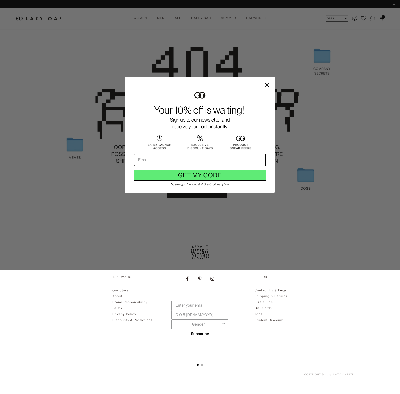 Lazy Oaf 404 Not Found Landing Page Example