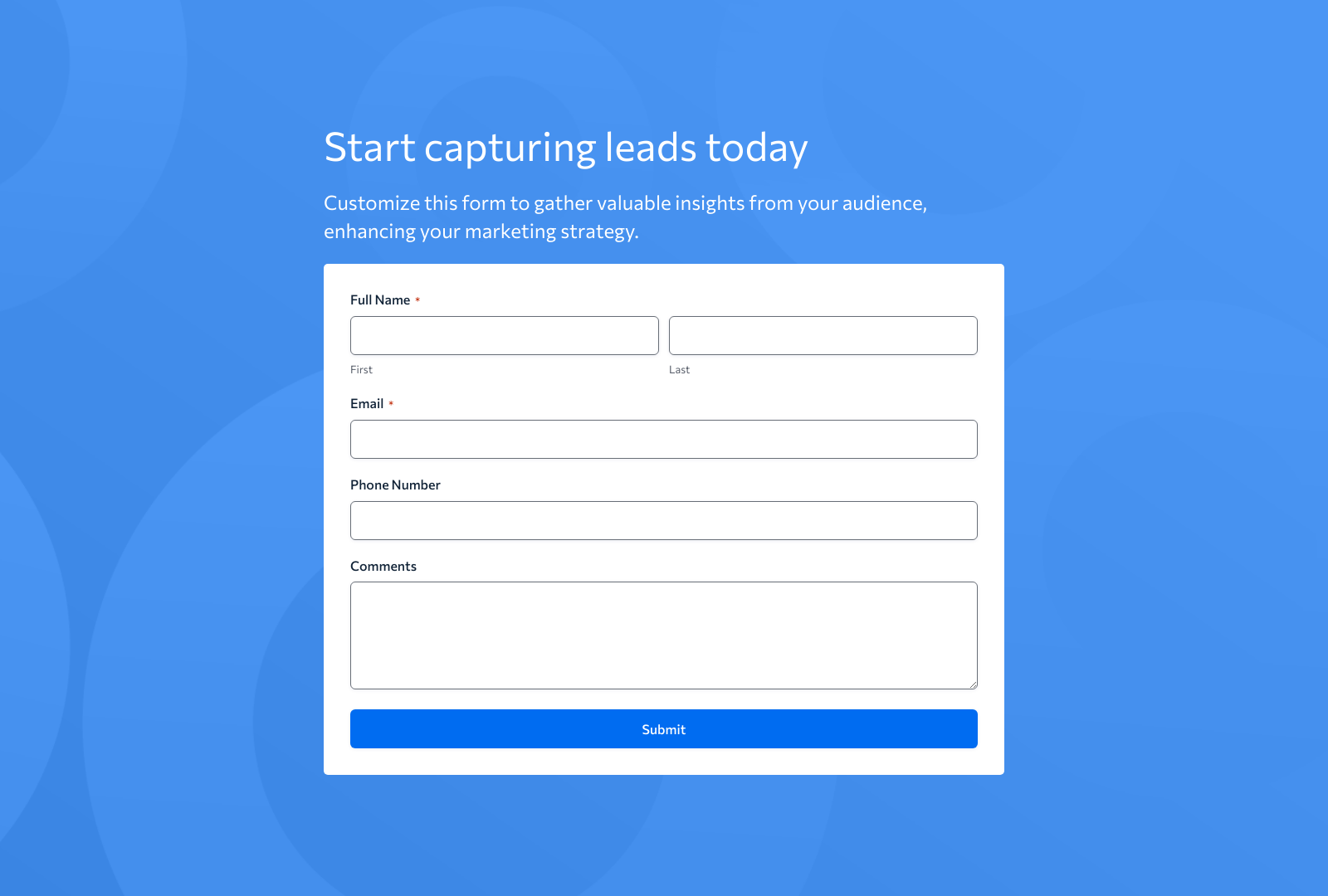 Lead Capture Form Template with fields for name, email, and a submit button.