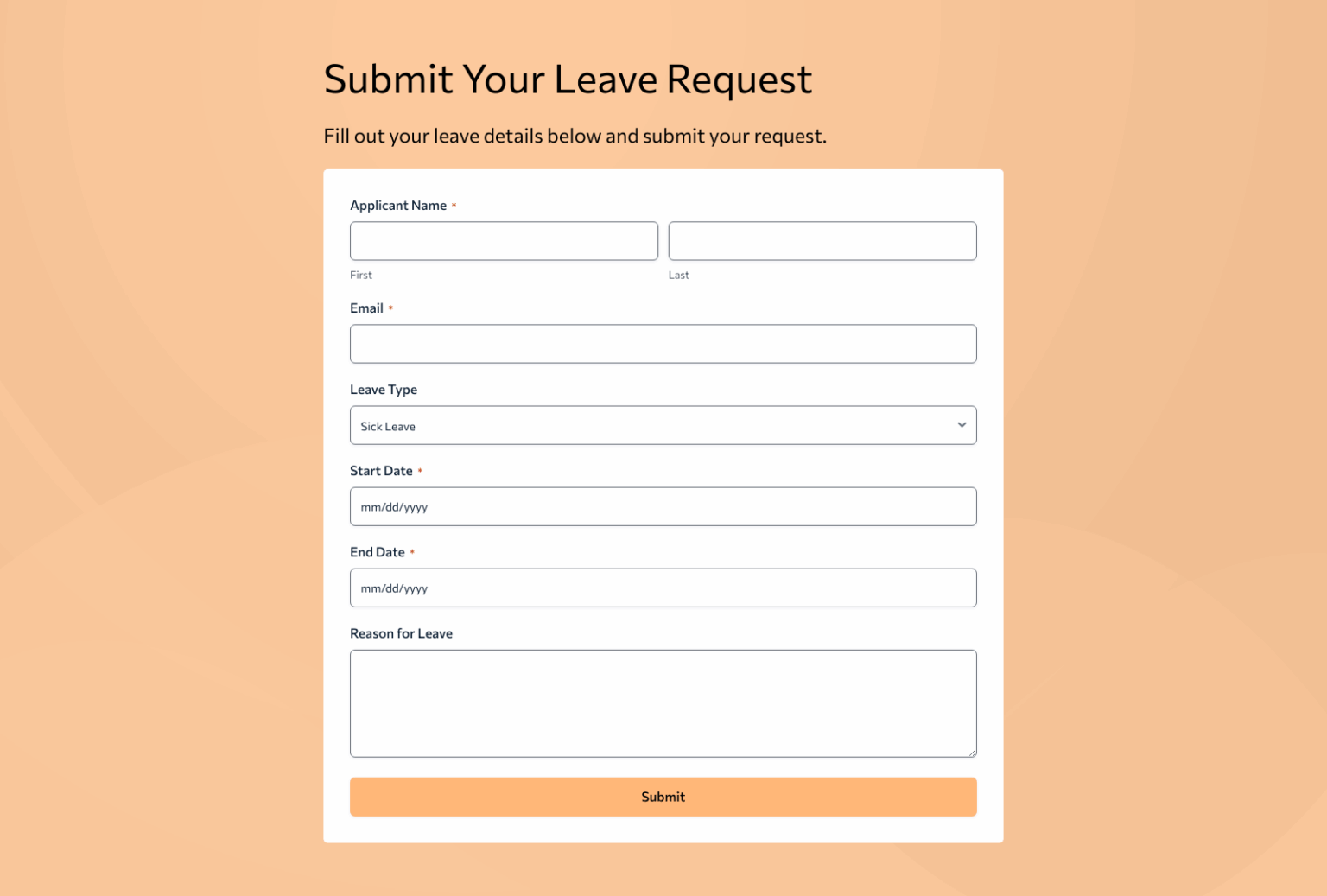 Leave Application Form Templat Template – Woorise