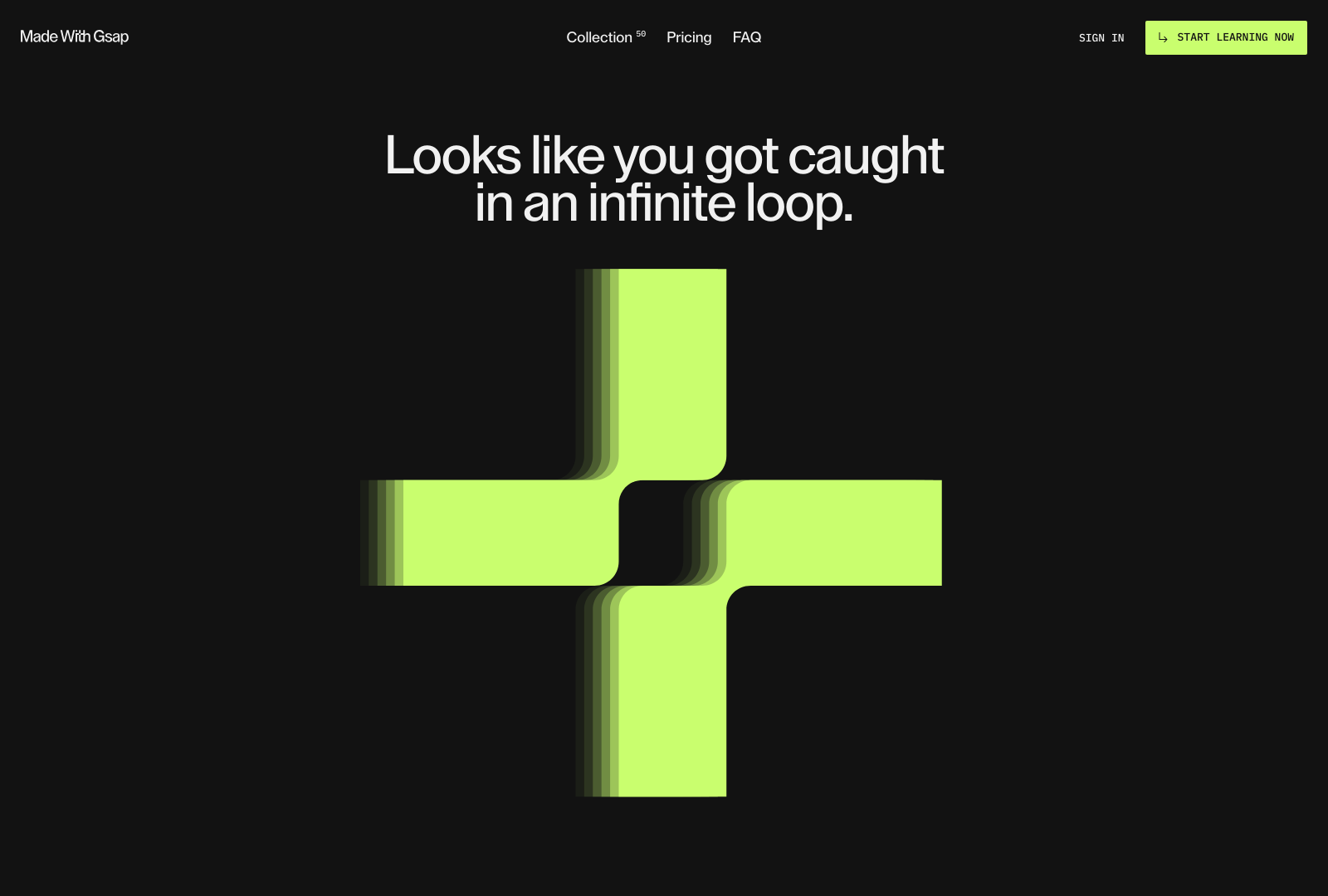 Made with GSAP 404 Not Found Landing Page Example