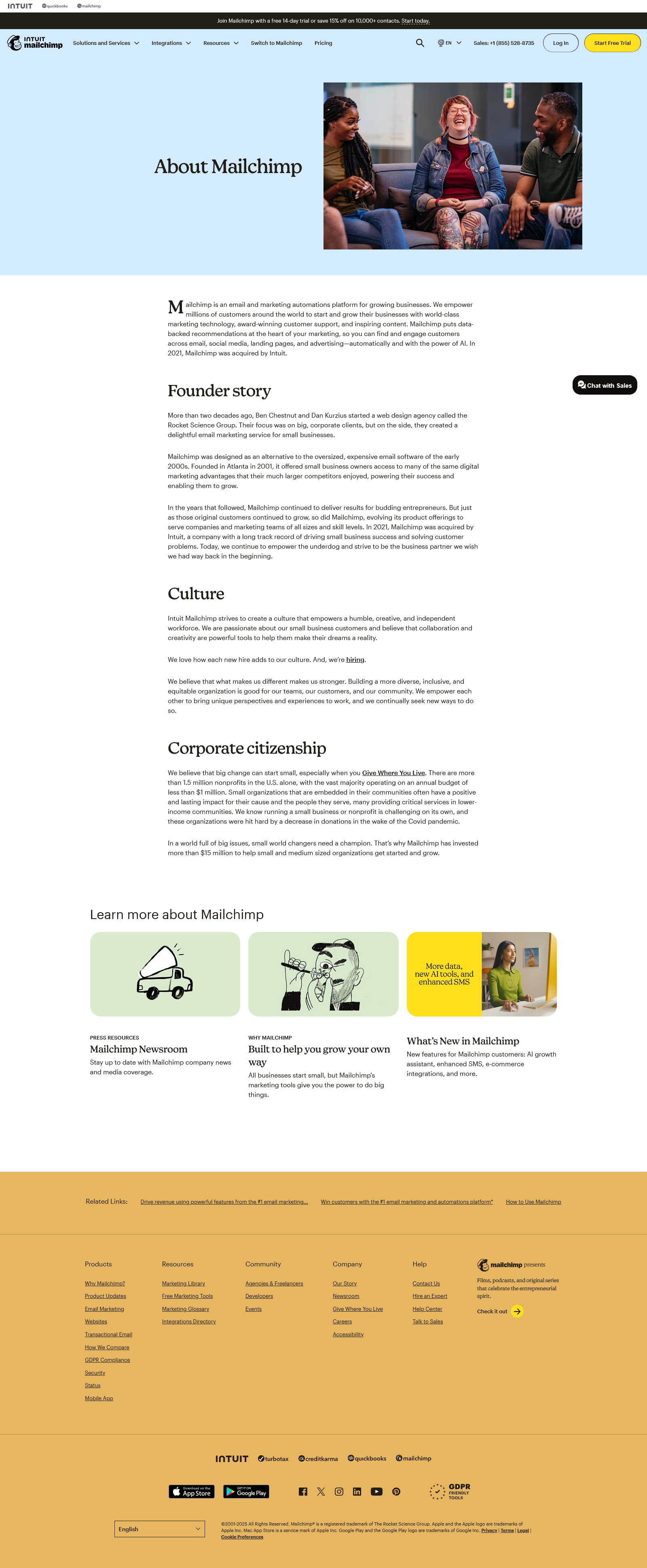 mailchimp about landing page example