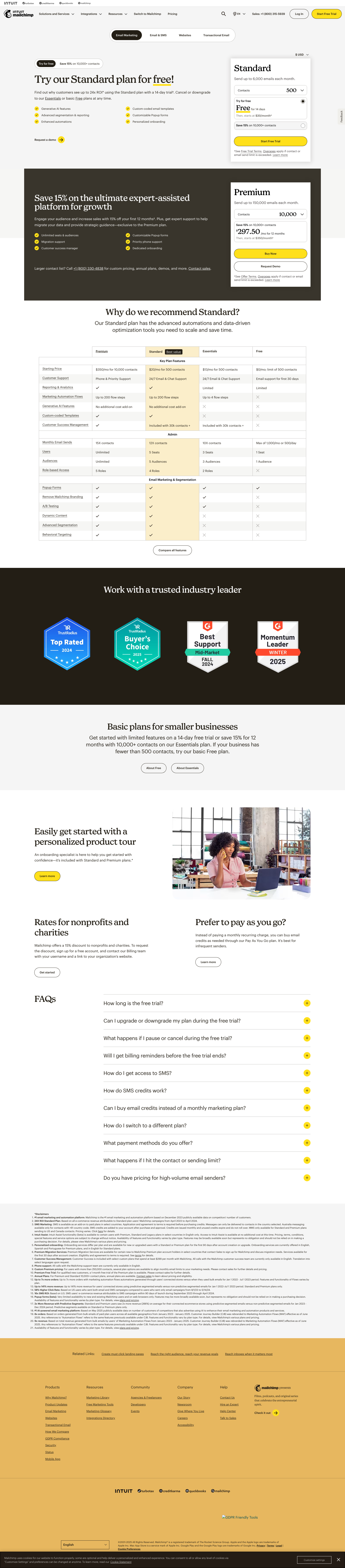 Mailchimp Pricing Landing Page Example
