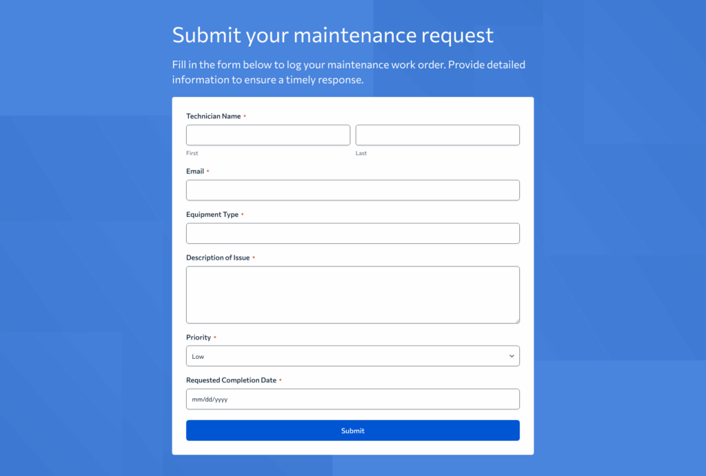 Maintenance Work Order Form Template – Woorise