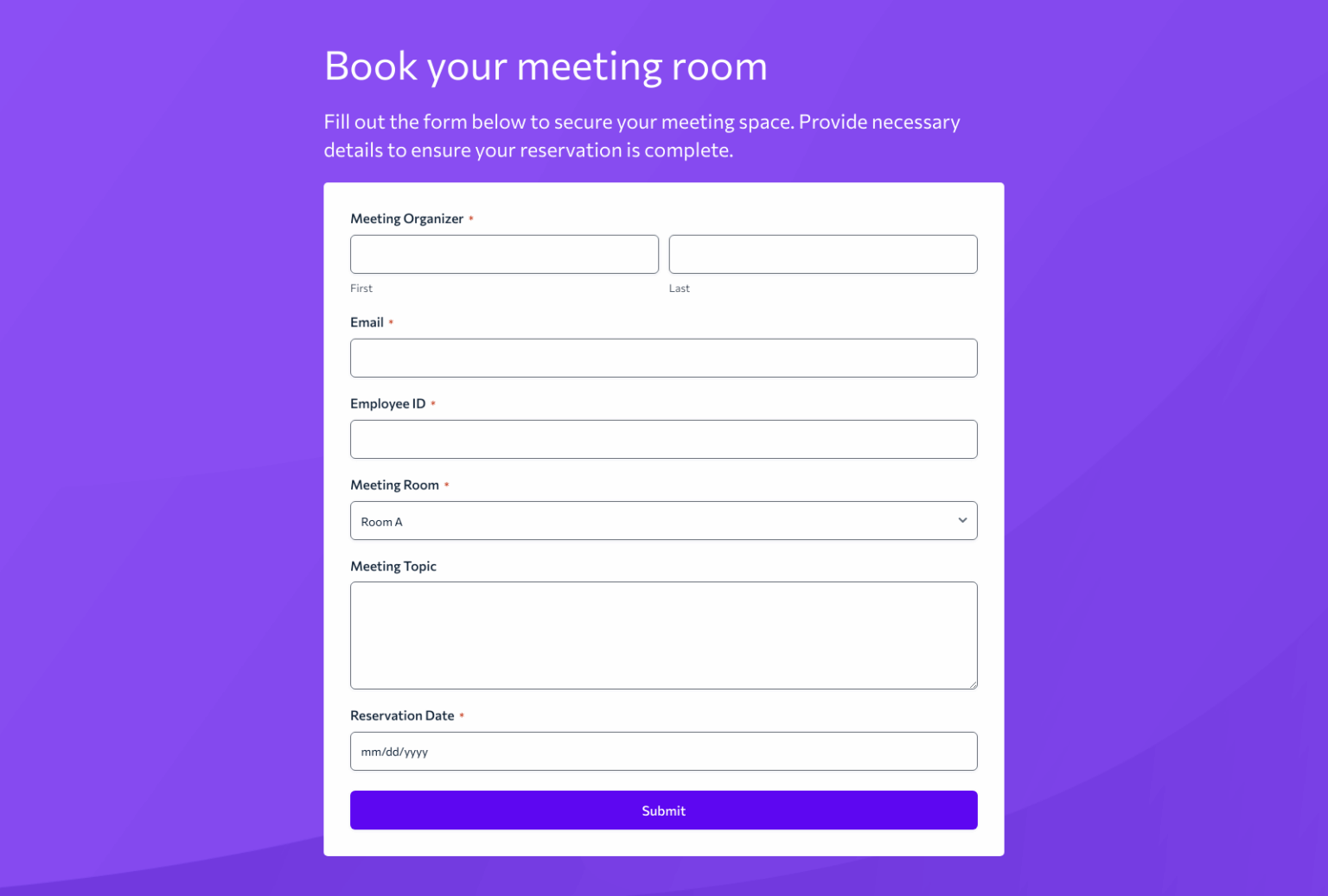 Meeting Room Reservation Form Template – Woorise