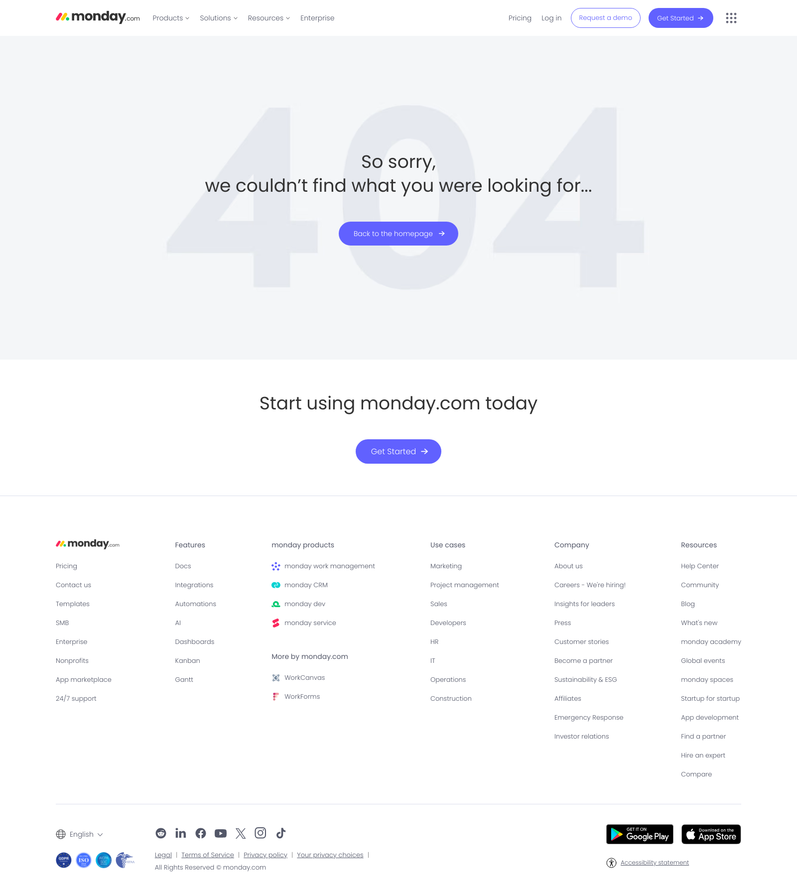 Monday.com 404 Not Found Landing Page Example