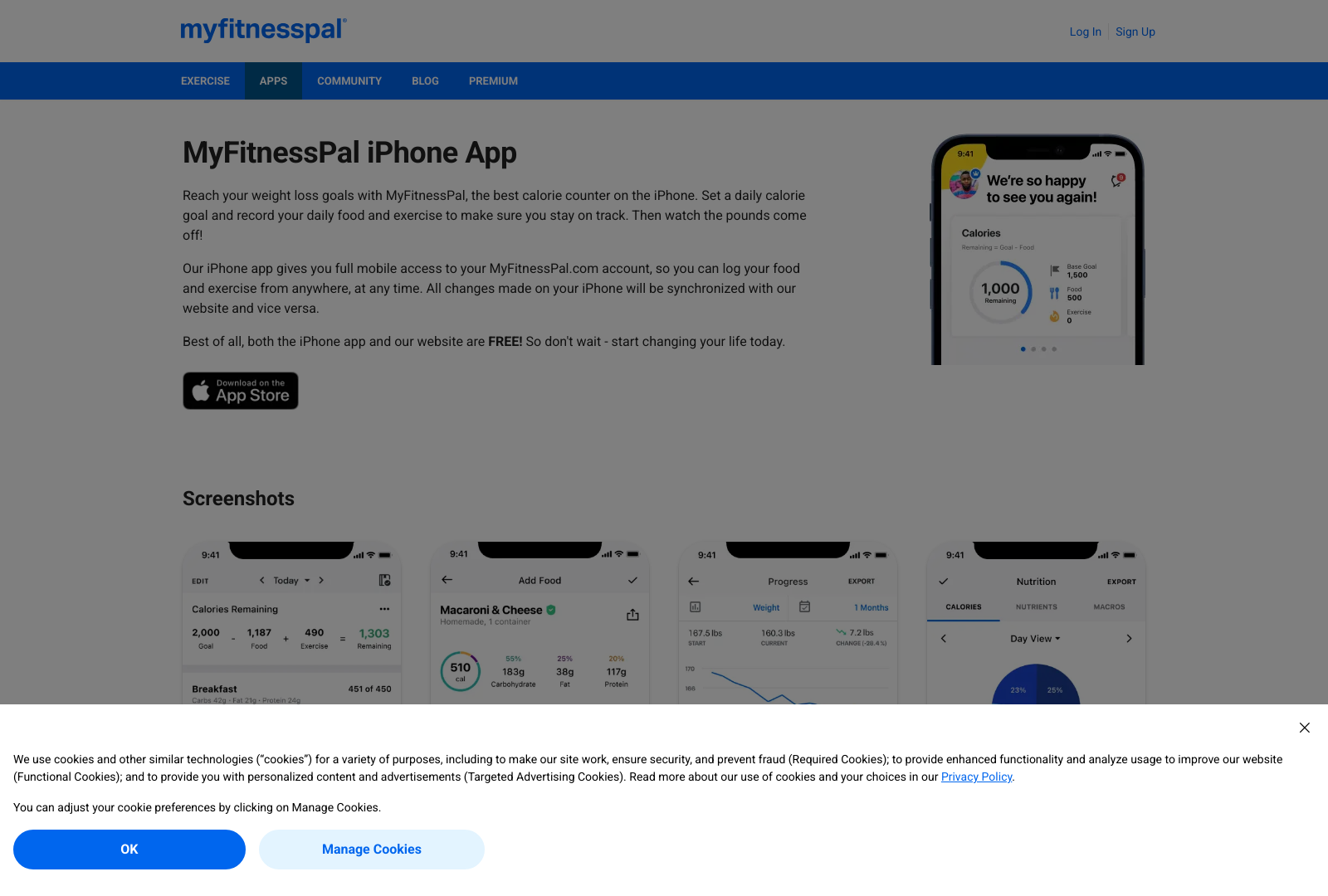 MyFitnessPal Landing Page Example
