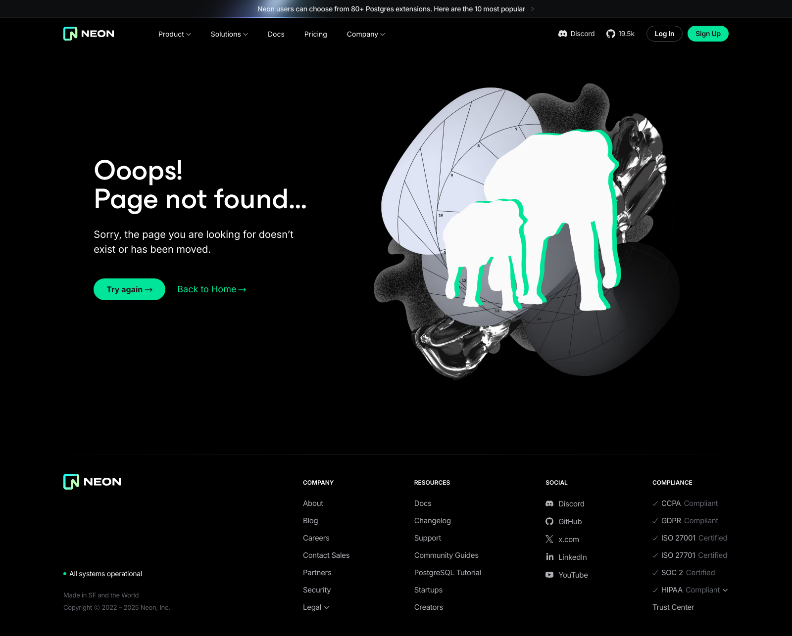 Neon 404 Not Found Landing Page Example