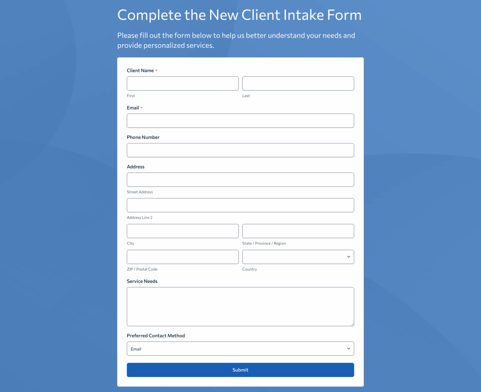 New Client Intake Form Template – Woorise
