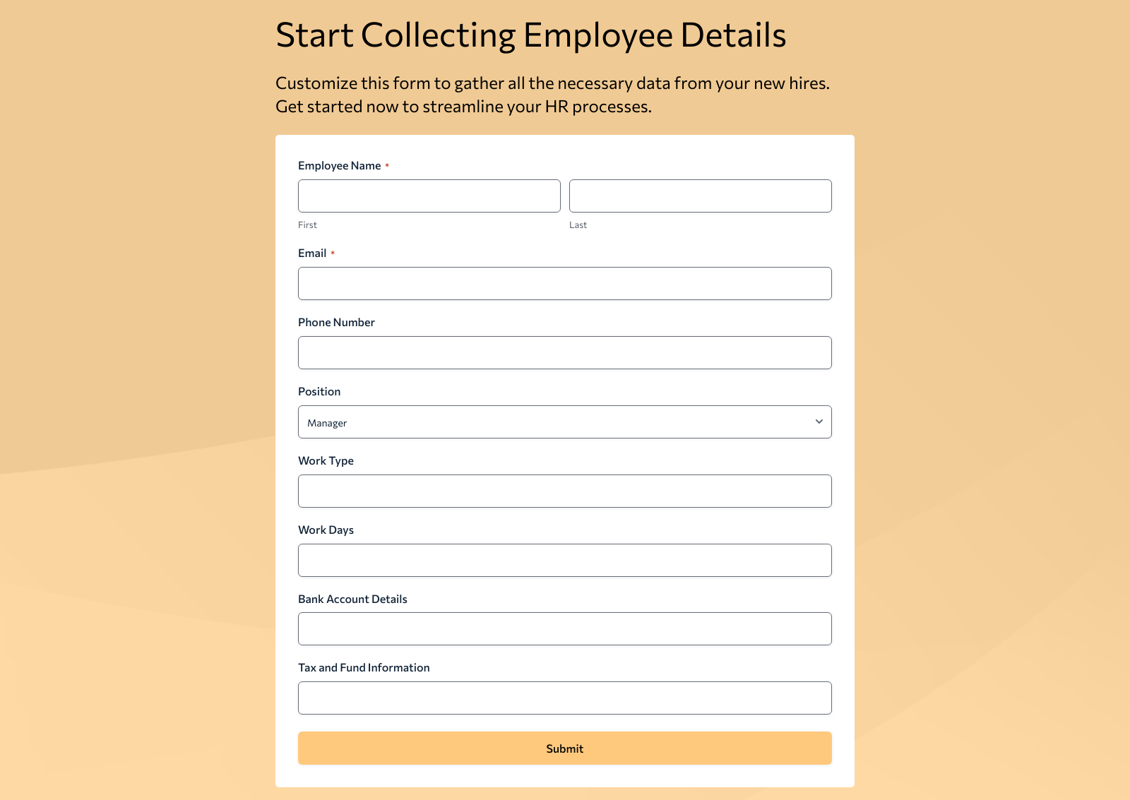 New Employee Details Form Template – Woorise