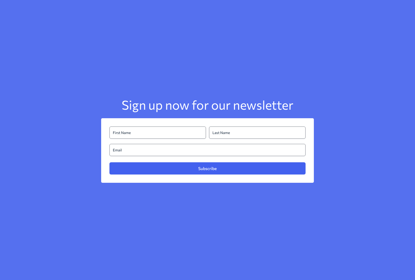 Newsletter Signup Form Template with fields for name and email, and a submit button.