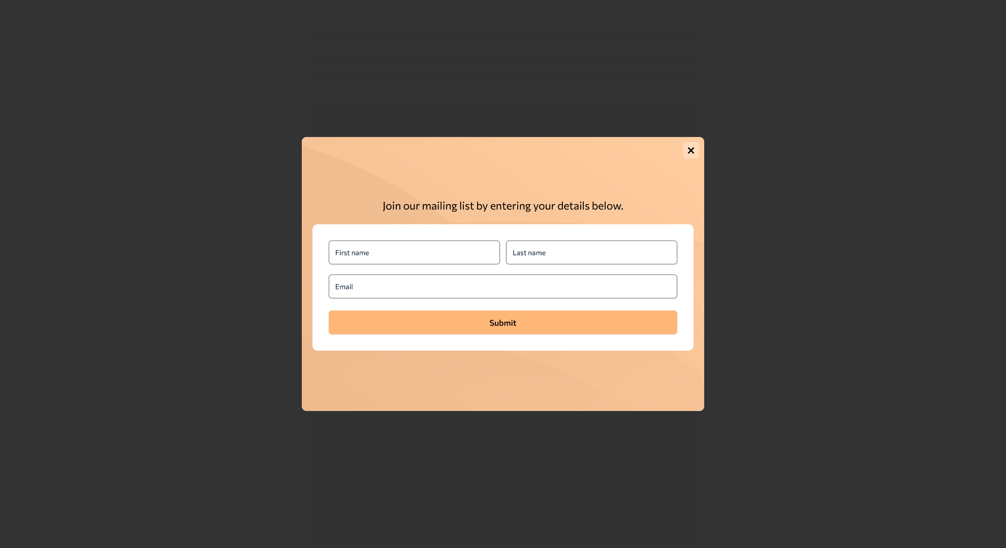 Newsletter Signup Popup Template featuring input fields, submit button, and popup layout.