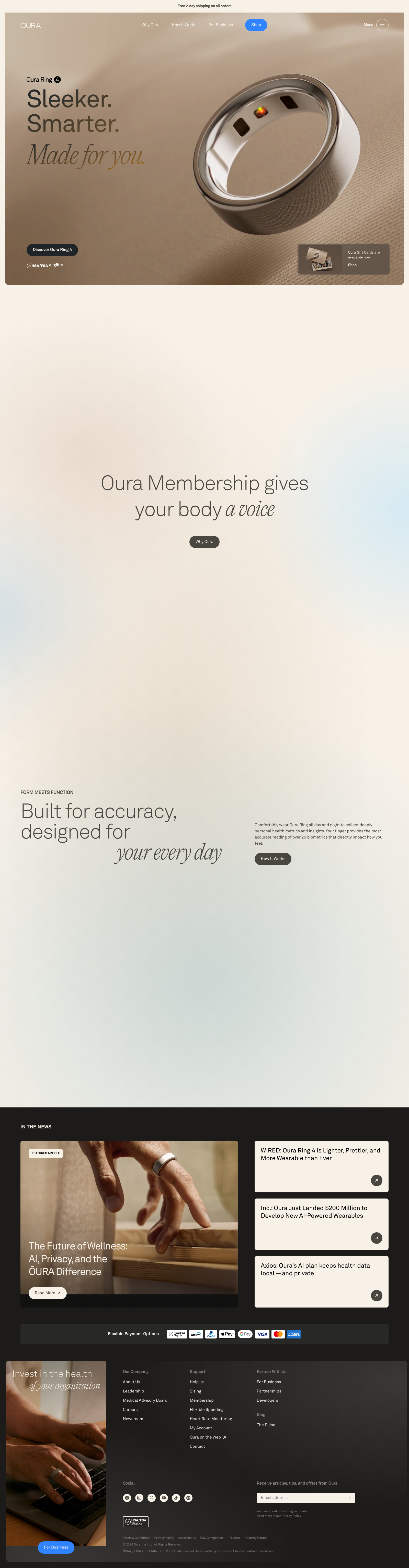 Oura Ring Landing Page Example