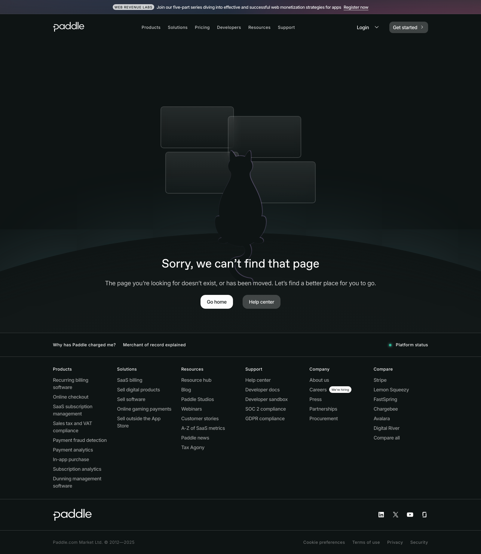 Paddle 404 Not Found Landing Page Example