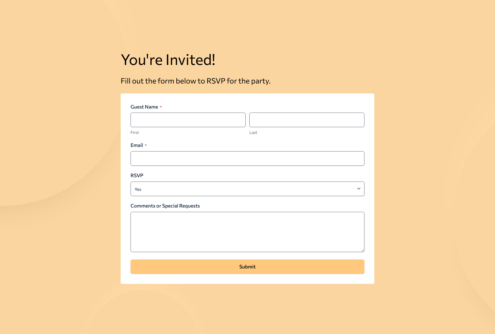 Screenshot of Party Invitation Template with RSVP fields and creative layout.