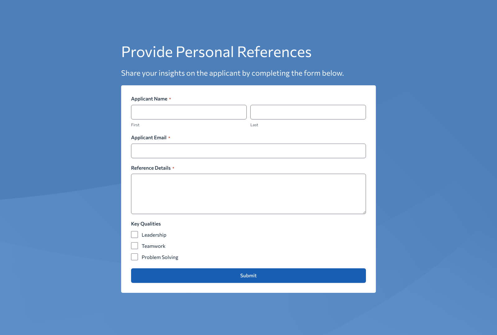 Screenshot of Personal Reference Form Template showing fields for candidate details and reference input.
