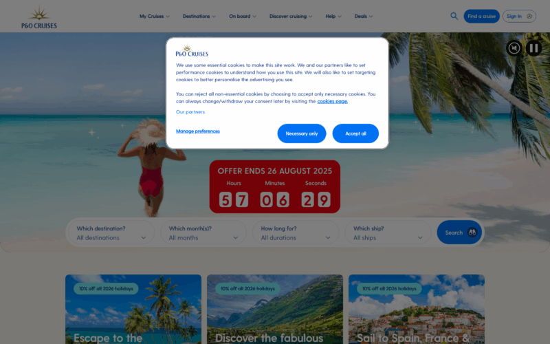 P&O Cruises Landing Page Example