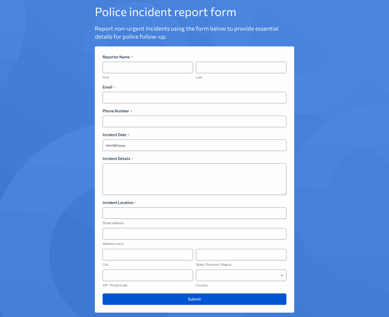 Police Responder Form Example Police Incident Report Form Template – Woorise