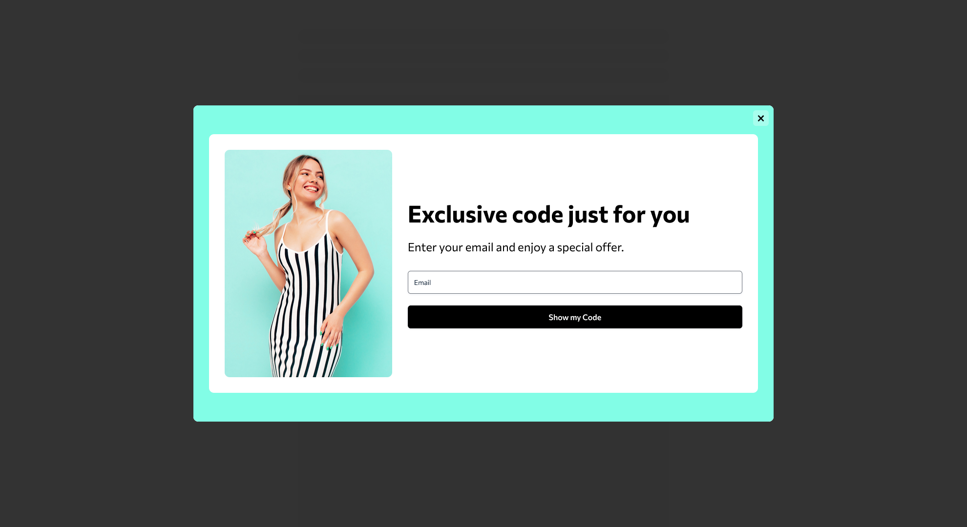 Promo Code Popup Template showing input fields, submit button, and customizable layout.