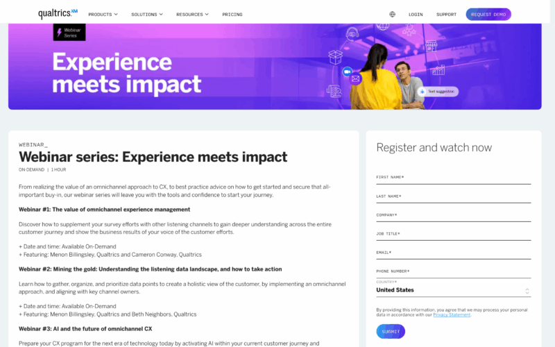 Qualtrics Webinar Landing Page Example