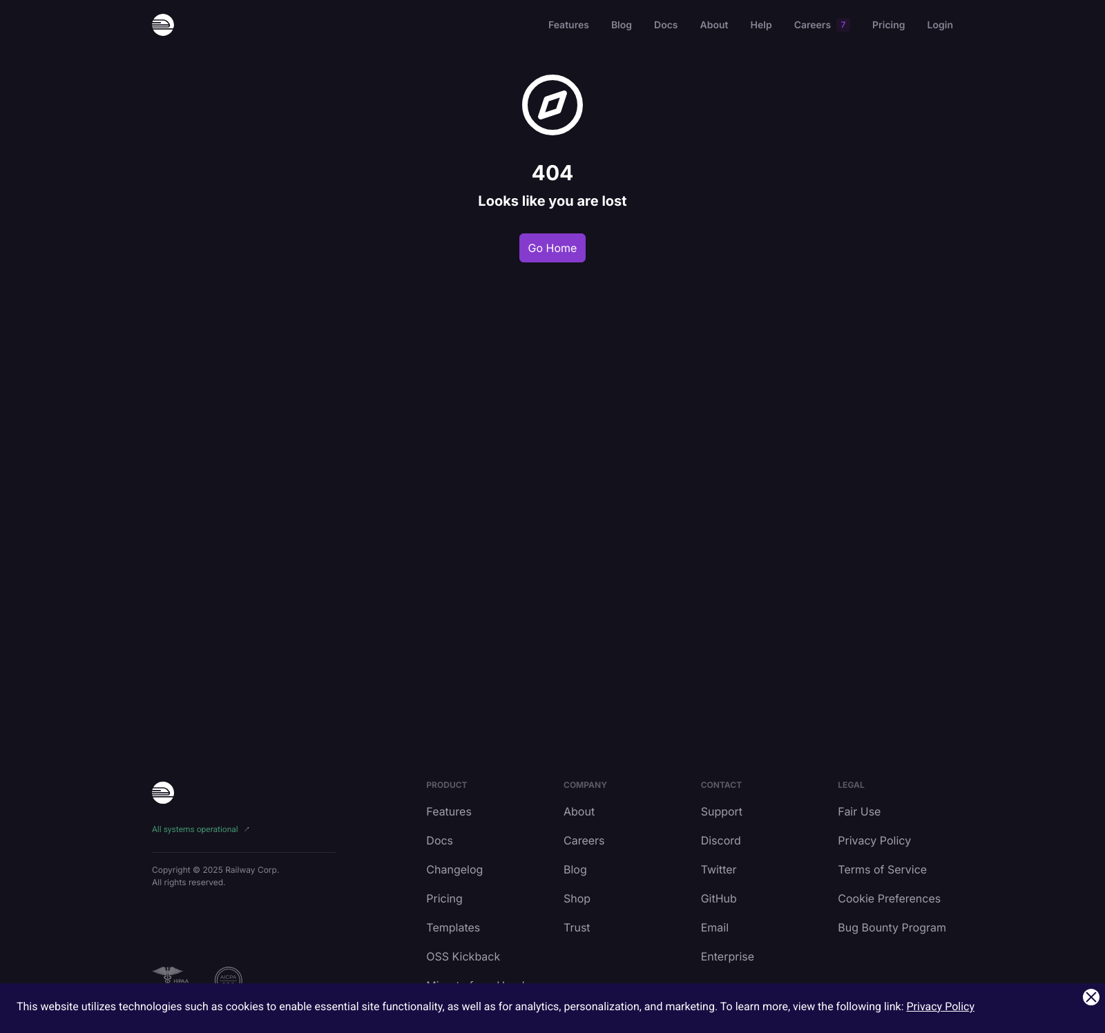 Railway 404 Not Found Landing Page Example