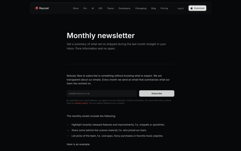 Raycast Landing Page Example