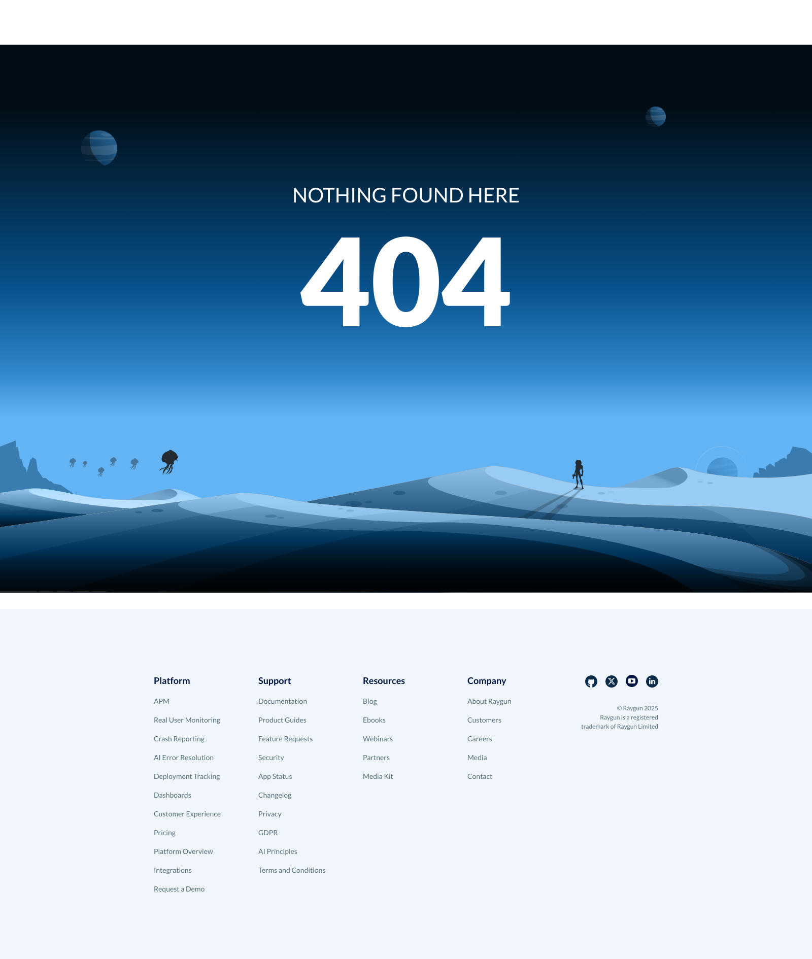 Raygun 404 Not Found Landing Page Example