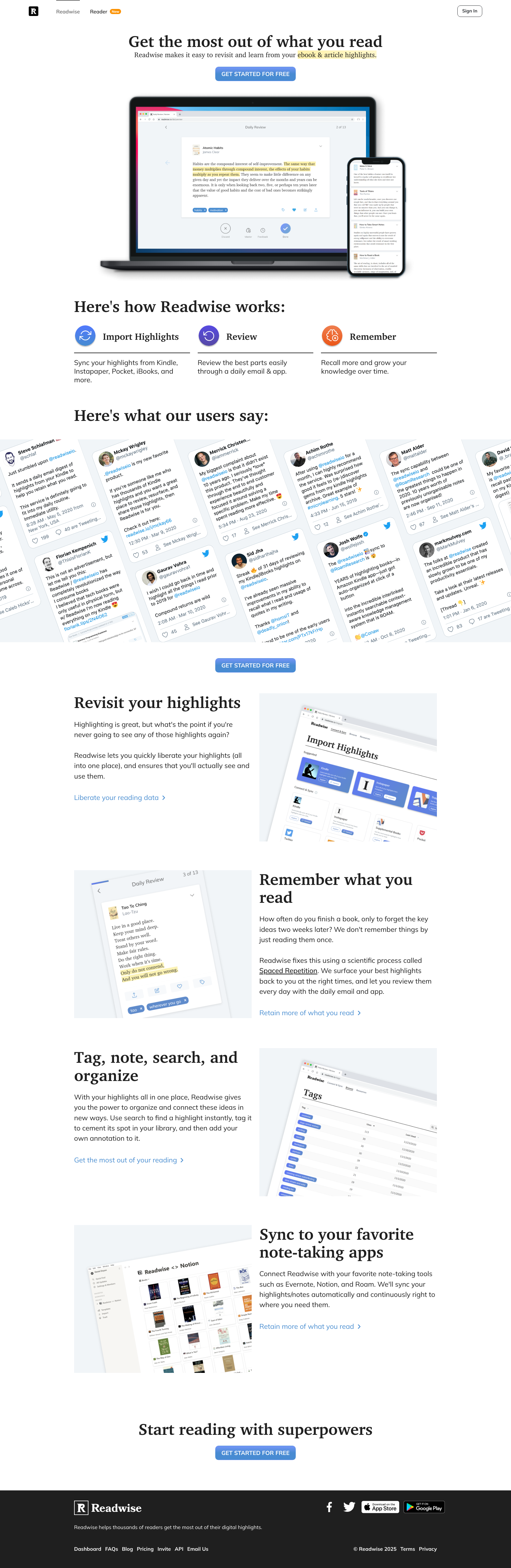 Readwise Landing Page Example