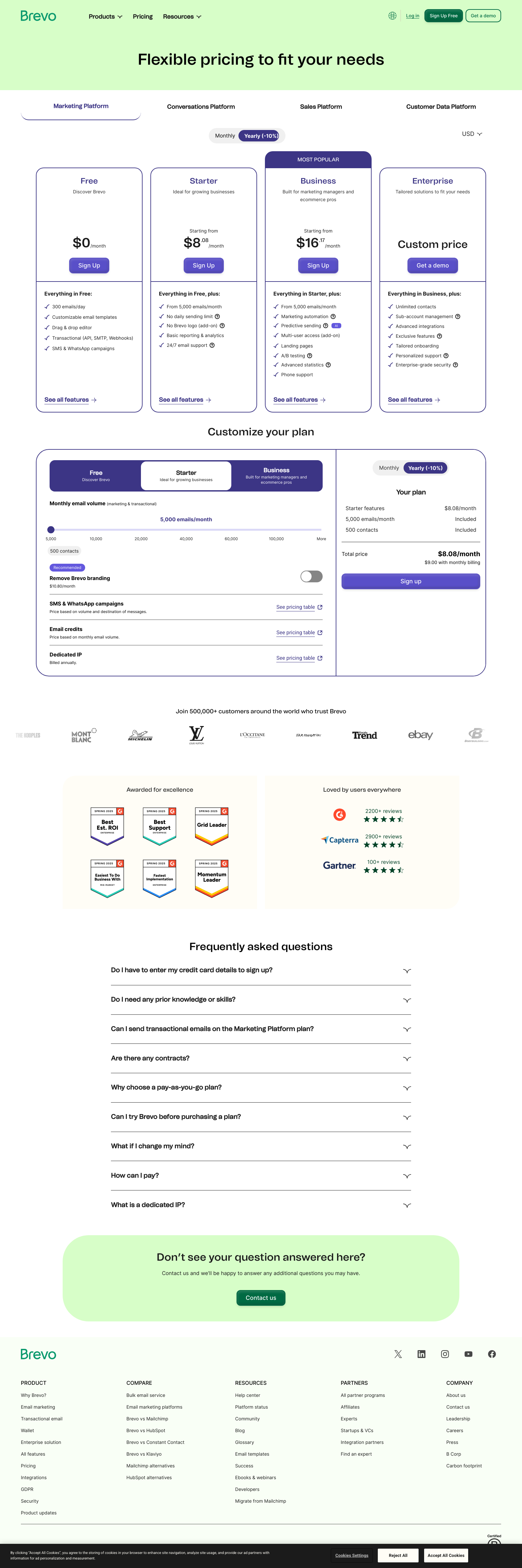 Sendinblue Pricing Landing Page Example