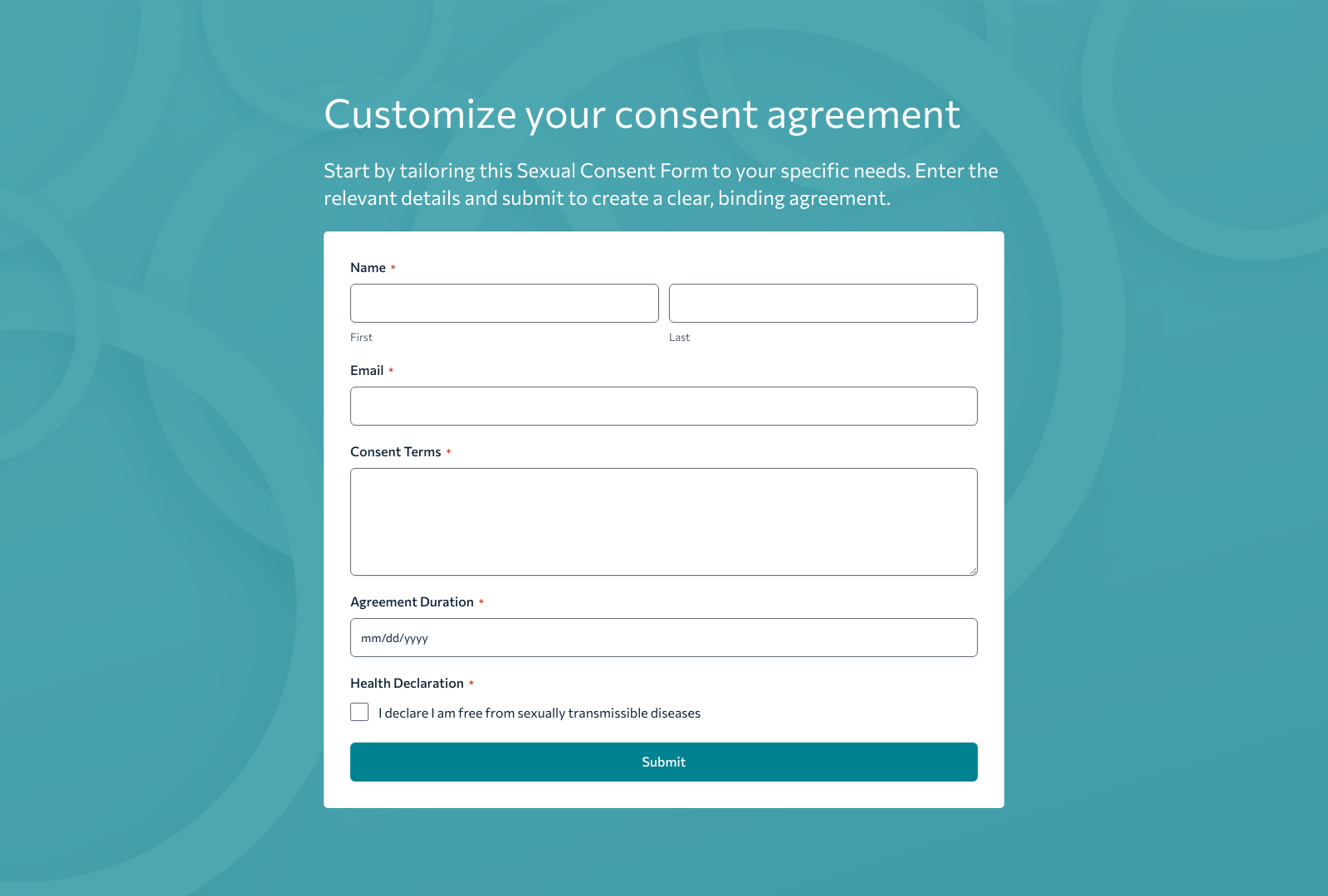 Sexual Consent Form Template with fields for names, dates, and signatures, ensuring clarity in agreements.