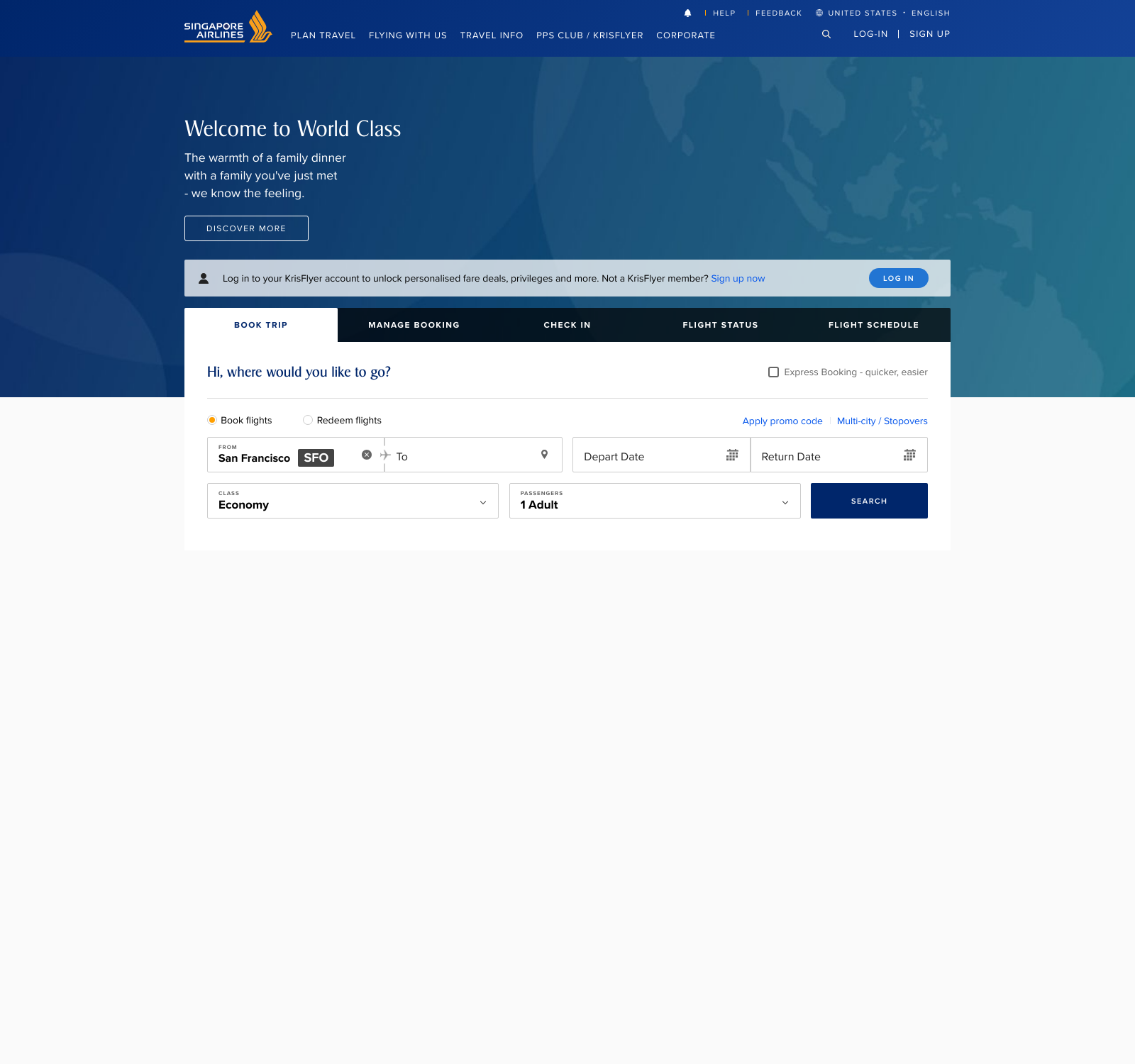 Singapore Airlines Landing Page Example