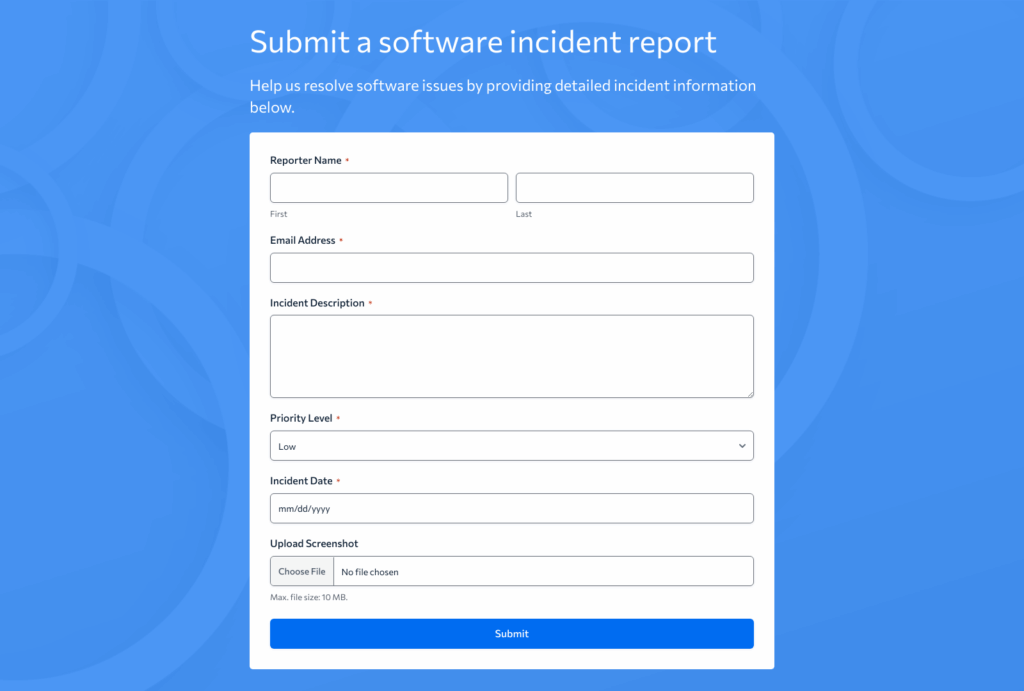 Software Incident Report Form Template – Woorise