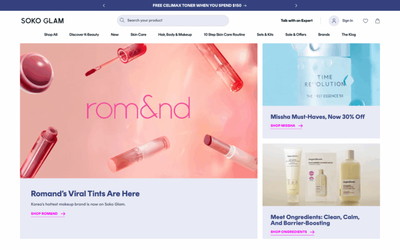 Soko Glam Landing Page Example