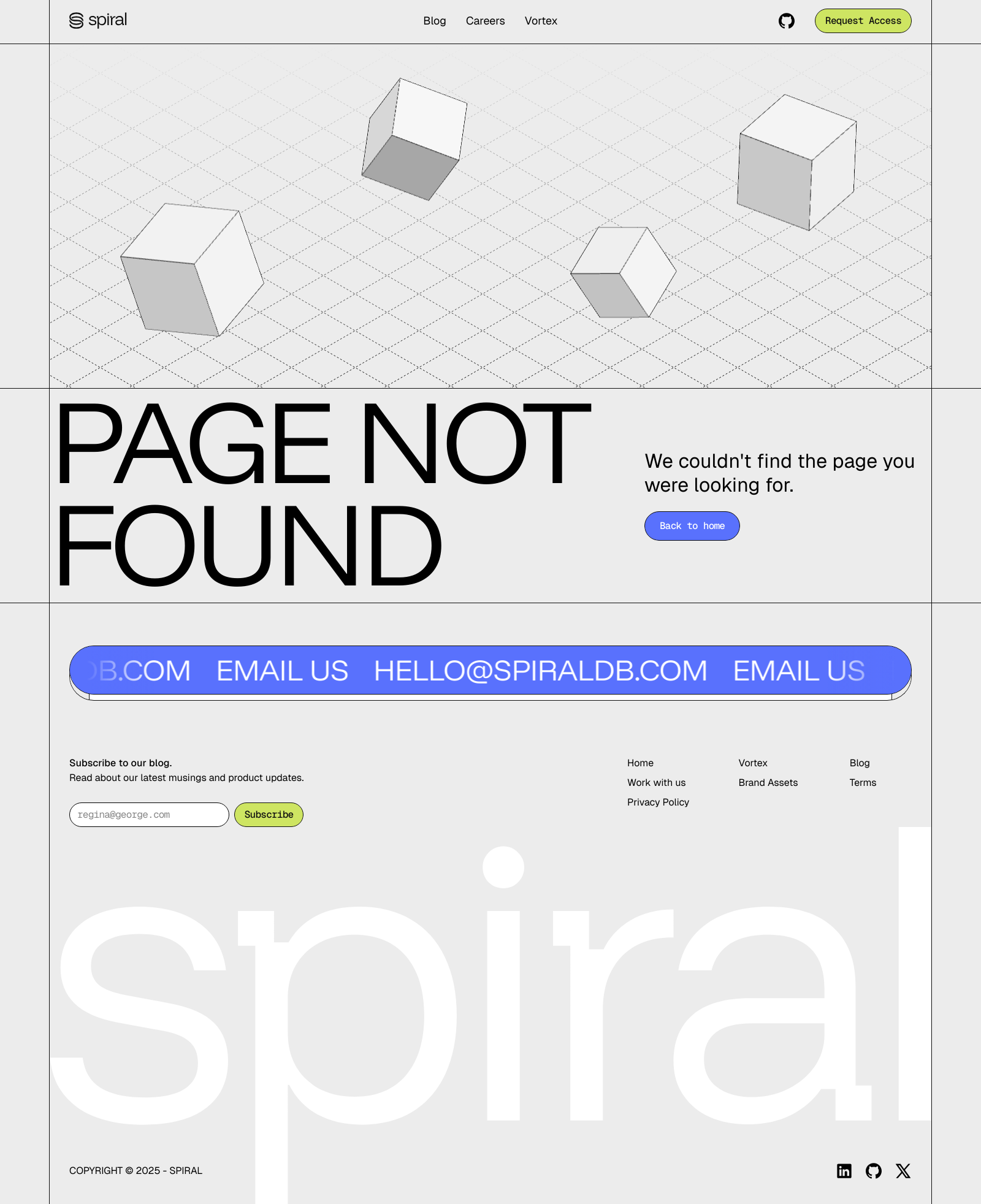 SpiralDB 404 Not Found Landing Page Example