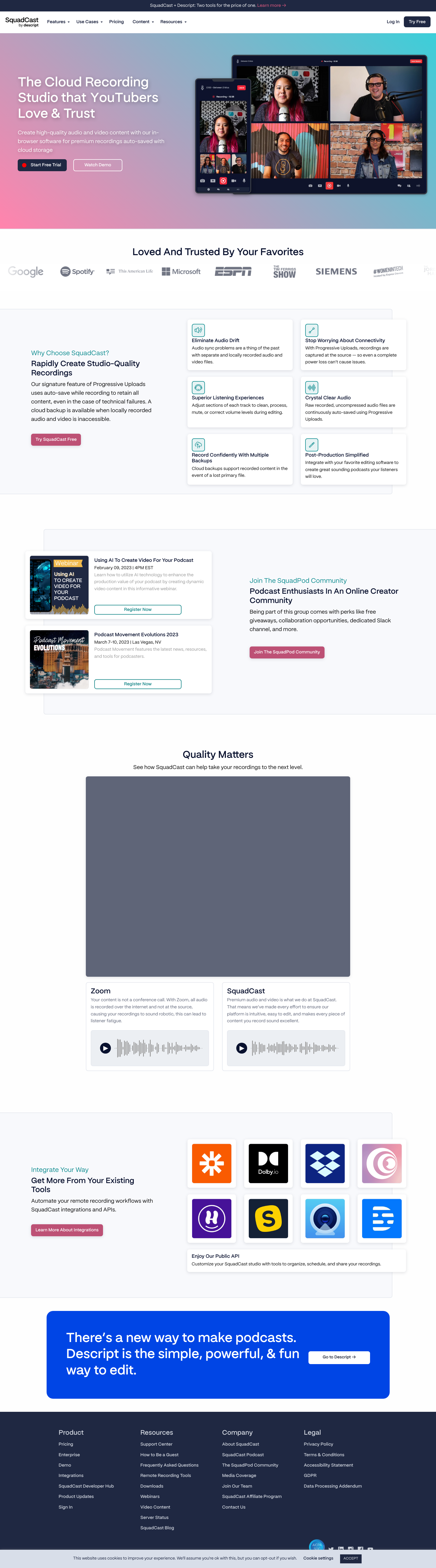 SquadCast Landing Page Example